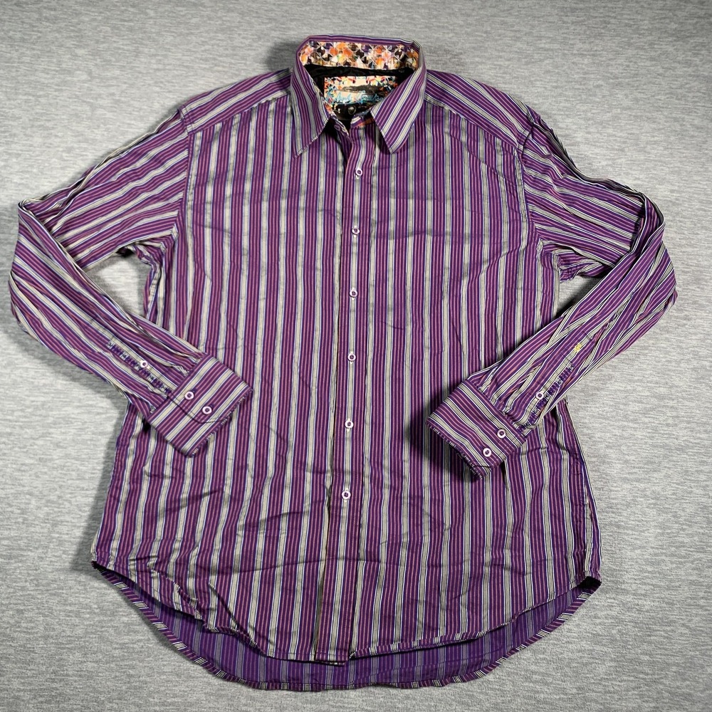Robert Graham Shirt‎ Mens Large Striped Long Sleeve Button Up Casual Dress Shirt